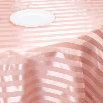 Elevate Your Event with the Dusty Rose Satin Stripe Seamless Round Tablecloth 120