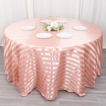 Experience Luxury with the Dusty Rose Satin Stripe Seamless Round Tablecloth 120