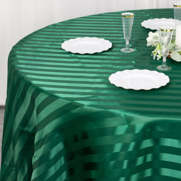 Elevate Your Event with the Hunter Emerald Green Satin Stripe Seamless Round Tablecloth