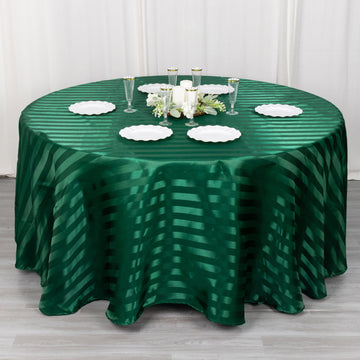 Create a Haven of Elegance with the Hunter Emerald Green Satin Stripe Seamless Round Tablecloth