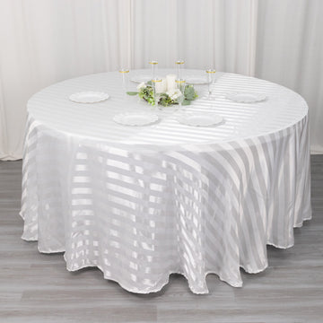 Transform Your Table with the White Satin Stripe Seamless Round Tablecloth 120