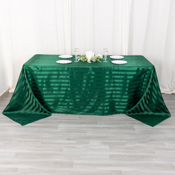 Elevate Your Event with the Hunter Emerald Green Satin Stripe Seamless Rectangular Tablecloth
