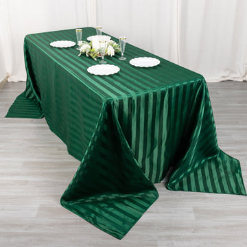 Enhance Your Event Decor with the Hunter Emerald Green Satin Stripe Tablecloth