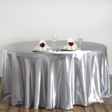 Elevate Your Event with the Silver Seamless Satin Round Tablecloth