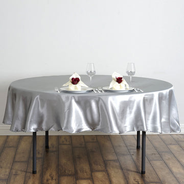 Elegant Silver Seamless Satin Round Tablecloth for Stunning Event Decor