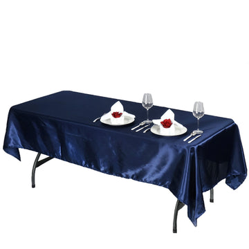 Enhance Your Table Decor with the Navy Blue Smooth Satin Tablecloth