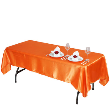 Enhance Your Event Decor with the Orange Satin Rectangular Tablecloth