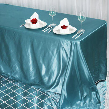 Elegant Teal Satin Seamless Rectangular Tablecloth 90"x132"