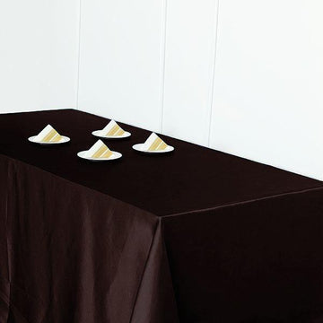 Create a Memorable Event with our Chocolate Seamless Satin Rectangular Tablecloth