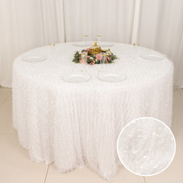 Timeless Beauty and Elegance: White Fringe Shag Polyester Round Tablecloth
