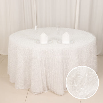 Elegant White Fringe Shag Polyester Round Tablecloth for Stunning Event Décor