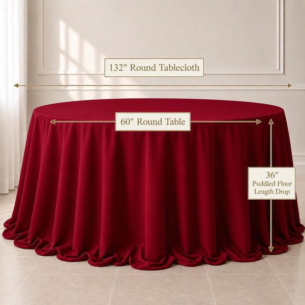 Polyester Round Tablecloth 132" Wine - Seamless Finish Table Cover