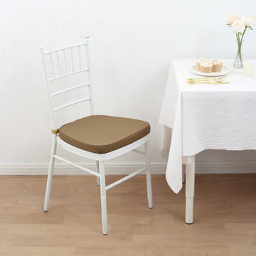Taupe Chiavari Chair Pad, Memory Foam Seat Cushion With Ties and Removable Cover 2" Thick