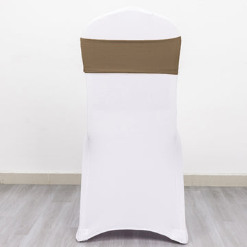 5 Pack Taupe Spandex Stretch Chair Sashes Bands Heavy Duty with Two Ply Spandex - 5"x12"