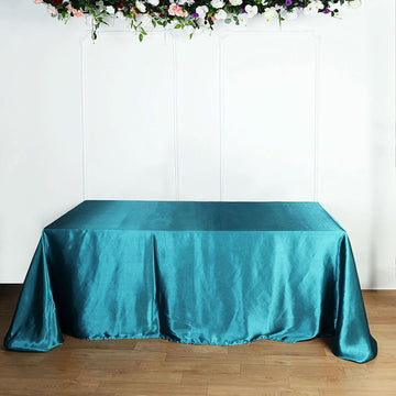 Teal Satin Seamless Rectangular Tablecloth 90"x132"
