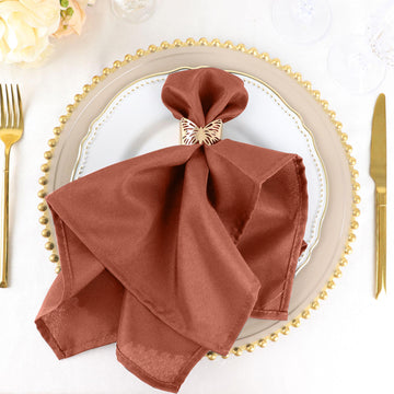 Elegant Terracotta (Rust) Polyester Linen Dinner Cloth Napkins