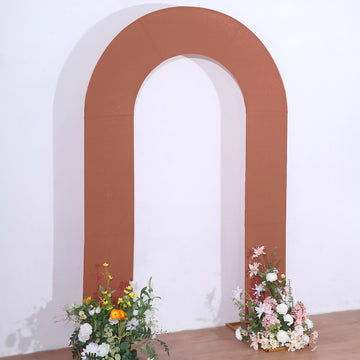 Terracotta (Rust) Spandex Fitted Open Arch Backdrop Cover, Double-Sided U-Shaped Wedding Arch Slipcover 8ft