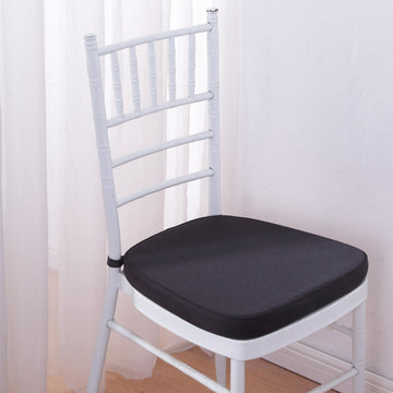 Black Chiavari Chair Pad, Memory Foam Seat Cushion With Ties and Removable Cover 2" Thick
