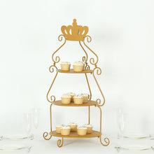 3 Tier Round Gold Metal Cake Stand with Crown Top, Cupcake Holder Dessert Display Stand