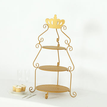 3-Tier Crown Top Round Metal Gold Cake Stand