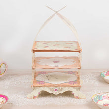3 Tier White Peach Birdcage Cardboard Cupcake Stand With Floral Print, Cake Display Dessert Holder