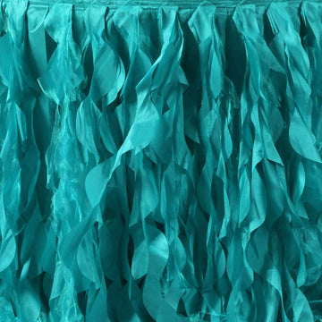 Turquoise Curly Willow Taffeta Table Skirt: A Must-Have for Your Event
