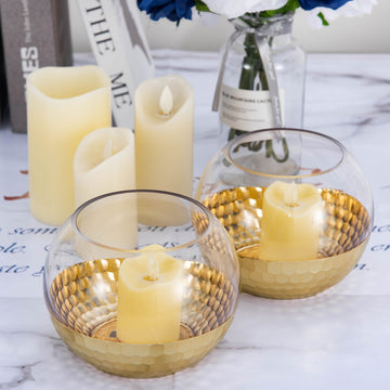 Multipurpose Gold Honeycomb Glass Candle Holder and Vase