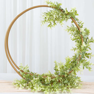 Classy Gold Metal Double Frame Hoop Flower Table Centerpiece