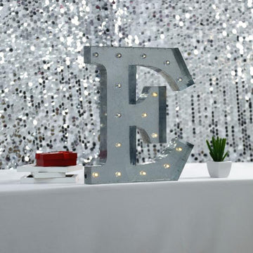 Vintage Metal Marquee E Letter Light Cordless With 16 Warm White LED 20 - Perfect for Wedding Decor