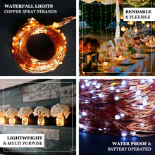 8ft Warm White 200 LED Battery Operated Fairy String Waterfall Lights, 10 Waterproof Copper Strands