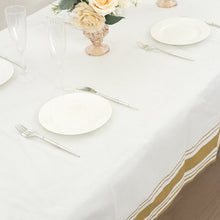 White Airlaid Paper Rectangular Tablecloth with Gold Striped Border