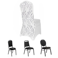White Black Spandex Stretch Banquet Chair Cover With Wave Embroidered Sequins