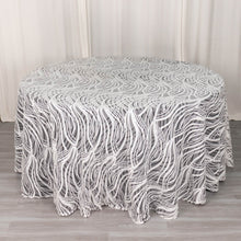 120inch White Black Wave Mesh Round Tablecloth With Embroidered Sequins