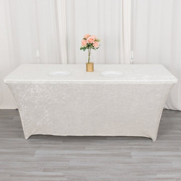 White Crushed Velvet Stretch Fitted Rectangular Table Cover 6ft