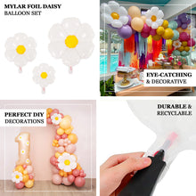 Set of 10 | White Daisy Flower-Shaped Mylar Foil Party Balloons
