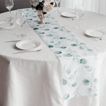 White Green Non-Woven Eucalyptus Greenery Table Runner for Stunning Spring and Summer Table Decoration