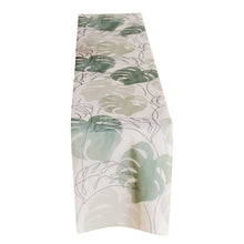 White Green Non-Woven Monstera Palm Leaf Print Table Runner, Spring Summer Kitchen Dining#whtbkgd
