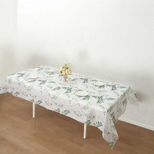 White Green Non-Woven Rectangular Tablecloth With Olive Leaves Print, Spring Summer Dining Table