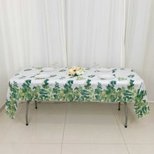 5 Pack White Green Rectangle Plastic Tablecloths With Eucalyptus Leaves Print