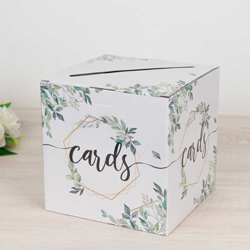 <strong>White Greenery Theme Wedding Reception Gift Card Box</strong>