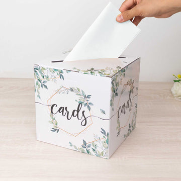 <strong>Geometric Gold Foil Print White Greenery Money Card Box</strong>