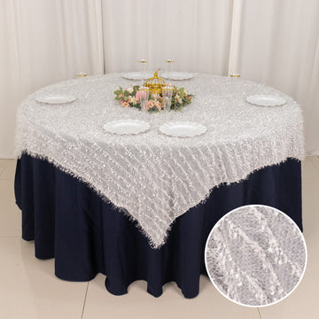 Create an Enchanting Ambiance with the White Fringe Shag Square Polyester Table Overlay