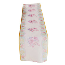 White Pink Non-Woven Peony Floral Print Table Runner with Gold Edges, Spring Summer Kitchen#whtbkgd