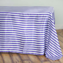 60 inch x102 inch White/Purple Striped Satin Tablecloth#whtbkgd