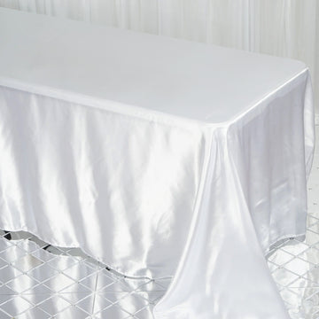 Elegant White Satin Seamless Rectangular Tablecloth 90"x132"