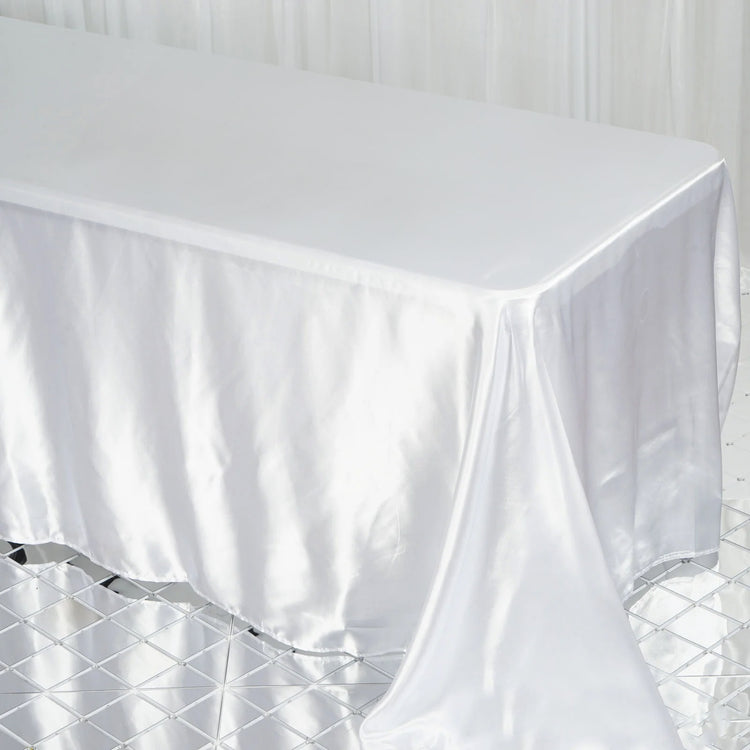 Rectangular White Seamless Satin Tablecloth 90 Inch x 132 Inch  