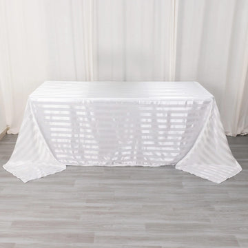 White Satin Stripe Seamless Rectangular Tablecloth 90"x132"