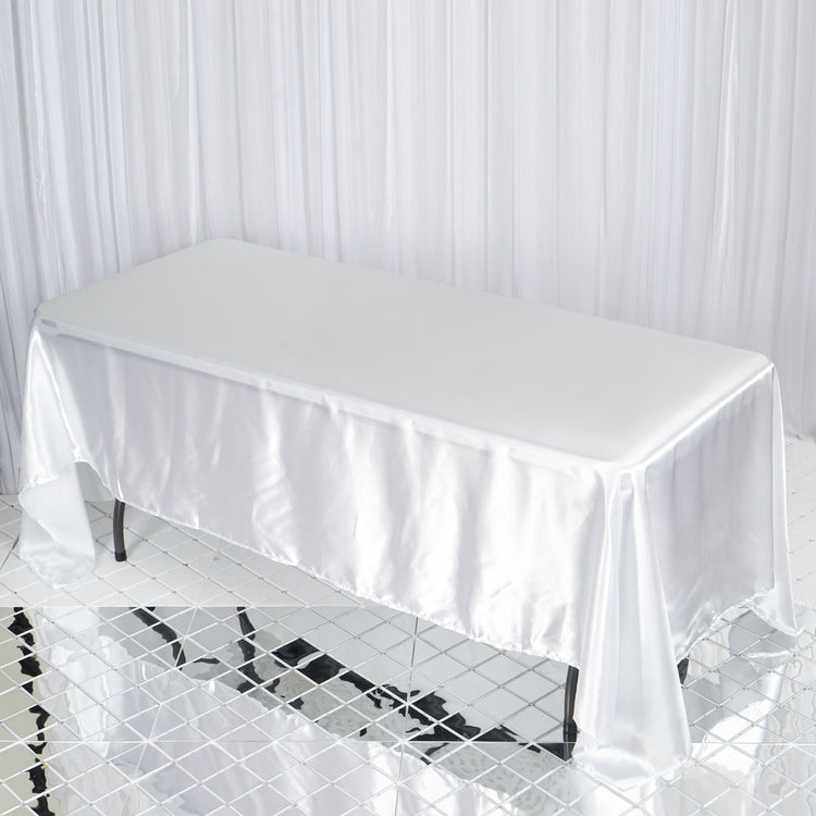 Rectangular White Satin Tablecloth 72 Inch x 120 Inch  