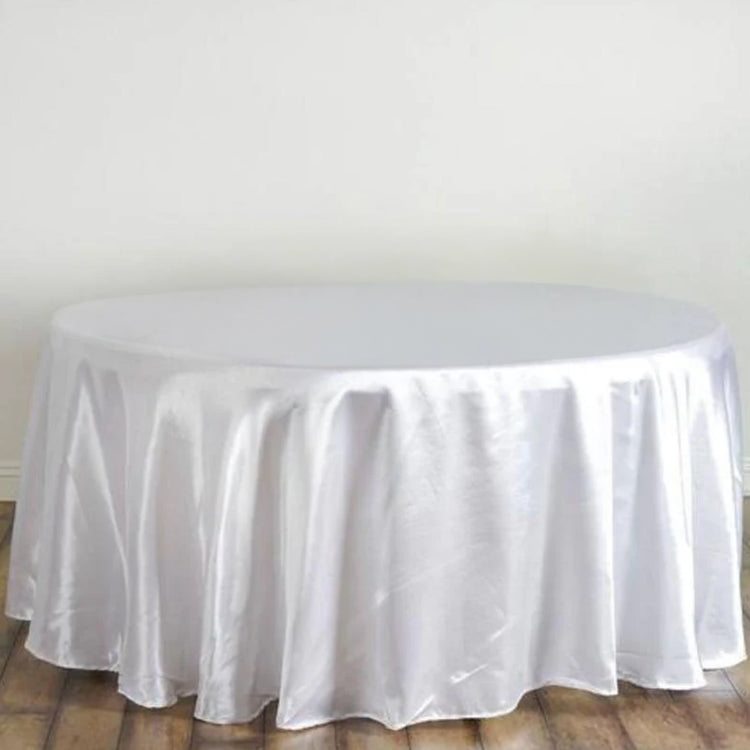 120 Inch White Round Satin Tablecloth