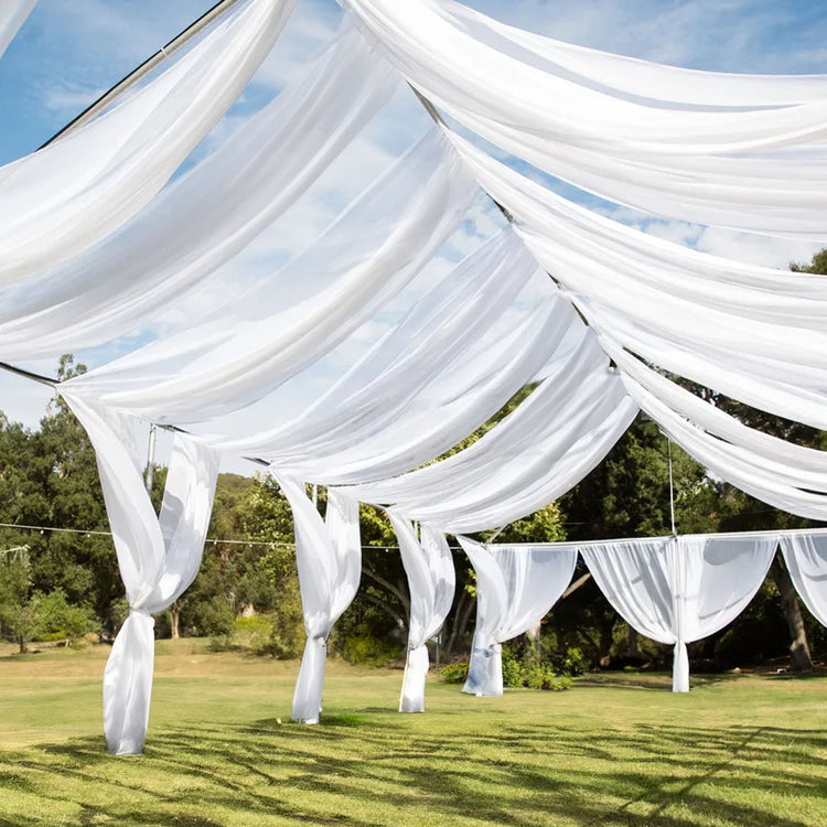 White Sheer Organza Ceiling Drape Curtain Panels 10 Feet x 40 Feet Fire Retardant